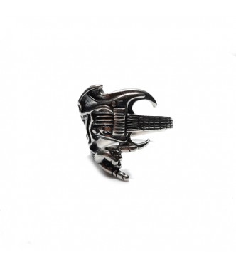 R002201 Handmade Sterling Silver Ring Skull Rock Guitar Genuine Solid Hallmarked 925